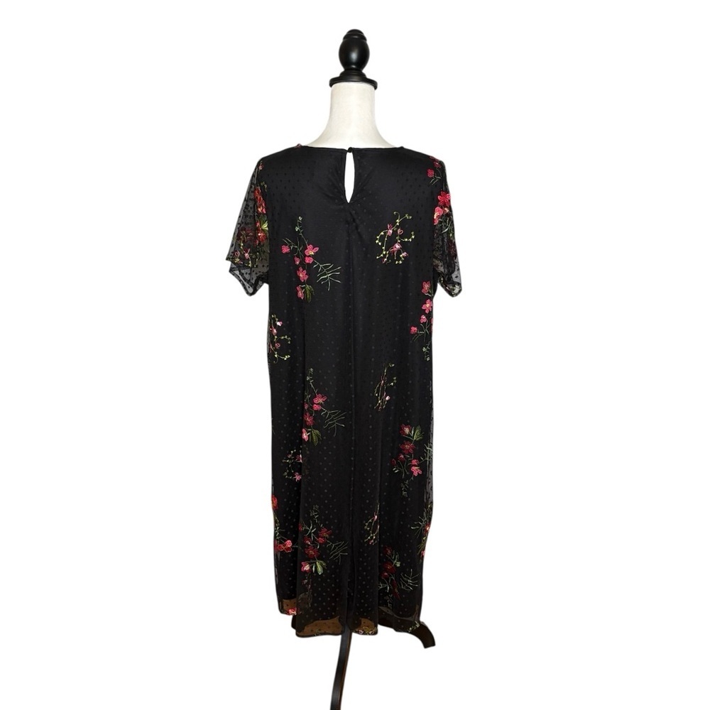 Catherines Embroidered Floral Sheer Layered Shift Dress 14/16W Black Romantic - Picture 5 of 11